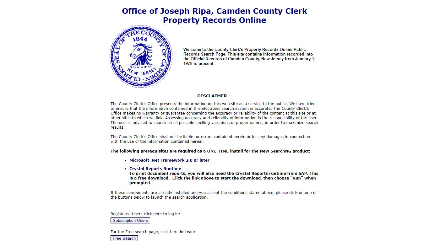 Office of Joseph Ripa, Camden County Clerk Property Records Online